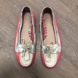 Women’s Pink and Silver Sperry Boat shoes